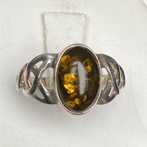 STERLING SILVER AMBER RING